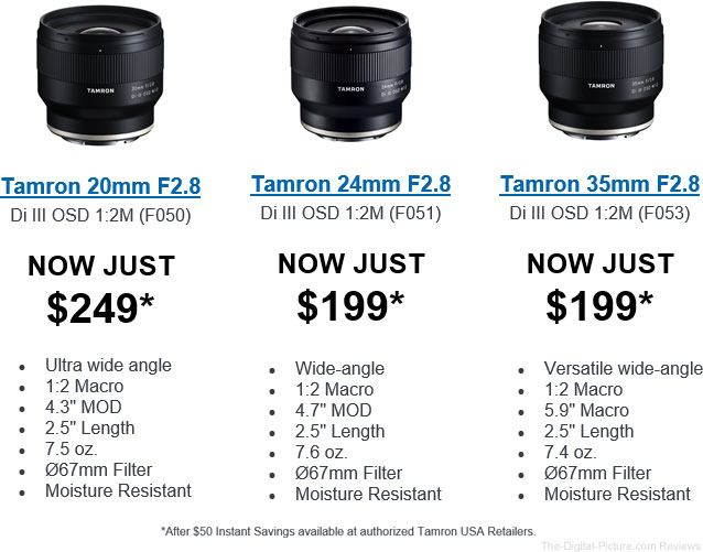 New Low Price on Tamron Primes For Sony Mirrorless