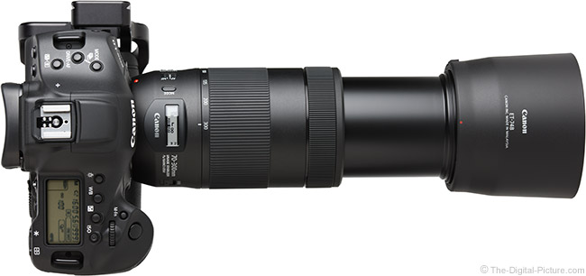 Canon EF 70-300mm f/4-5.6 IS II USM Lens Extended Top View with Hood